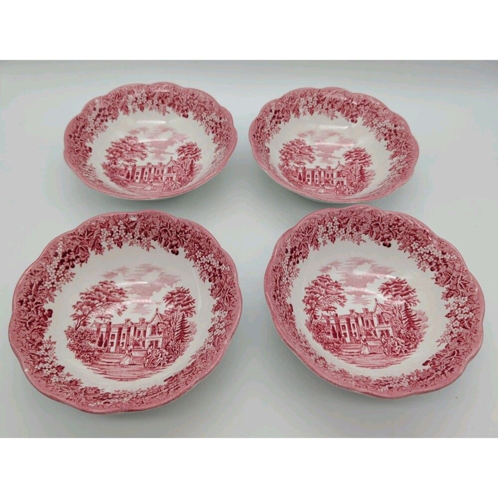 Set (4) J&G Meakin ROMANTIC ENGLAND PATTERN Coupe Cereal Bowls England Red